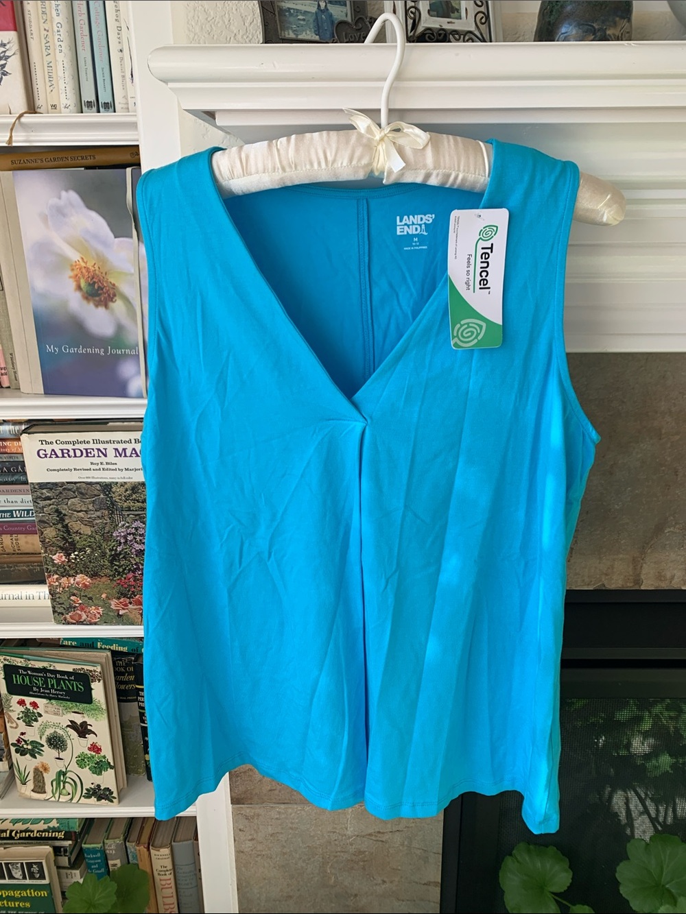 Lands' End Sleeveless V-Neck Tank Top - Turquoise Blue